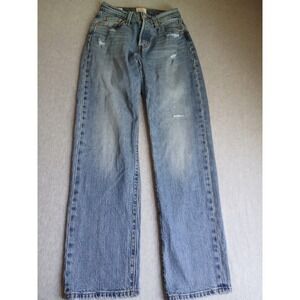 Levis Premium 501 Jeans 25x29 Womens Curve Button Fly Medium Wash Distressed